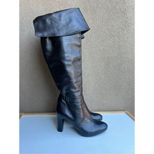 ZOCAL VERO CUOIO Heeled Boots Black Leather  Knee High Womens Size 37 (US 7)